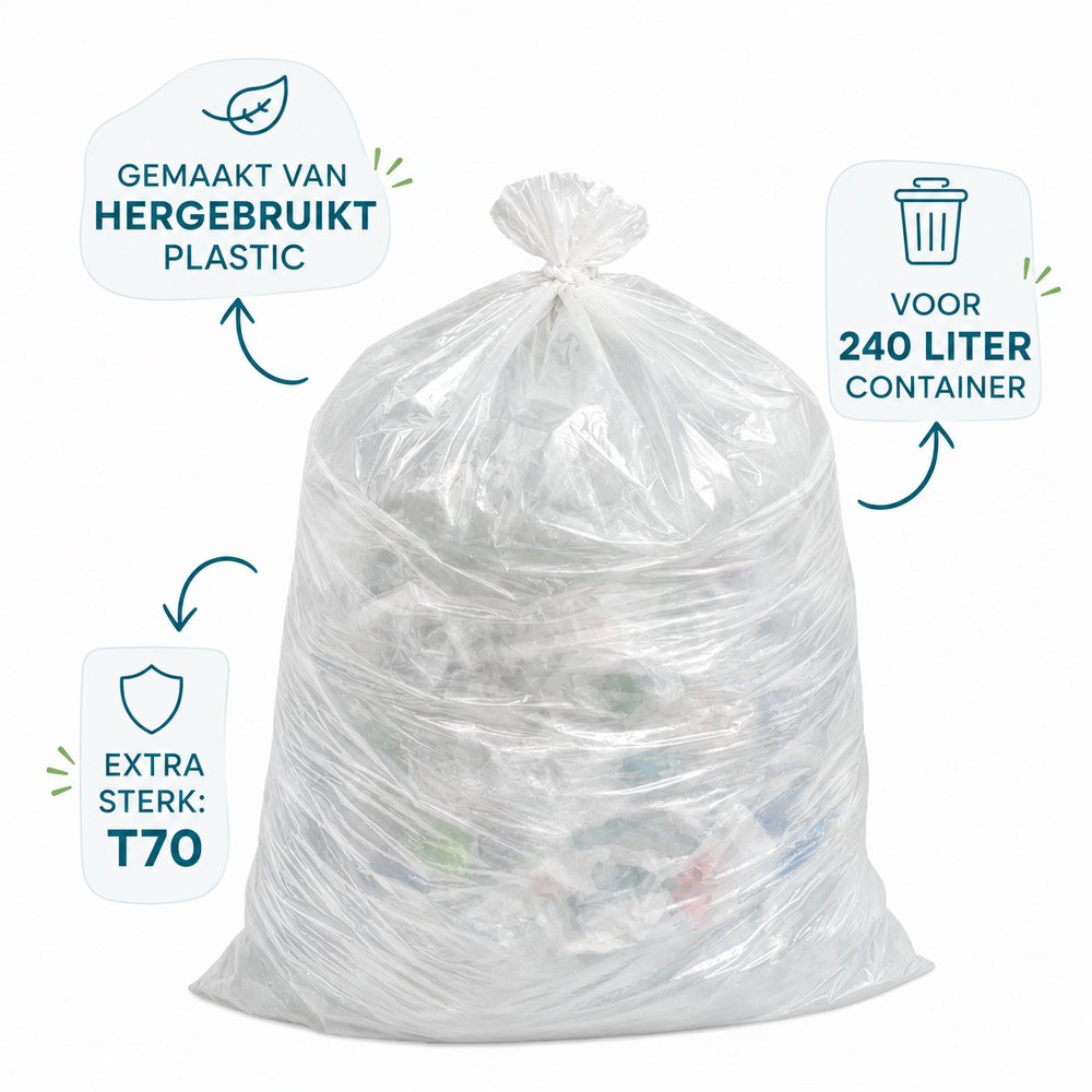 Containerzakken 240 liter transparant doos 10 rollen &aacute; 10 stuks