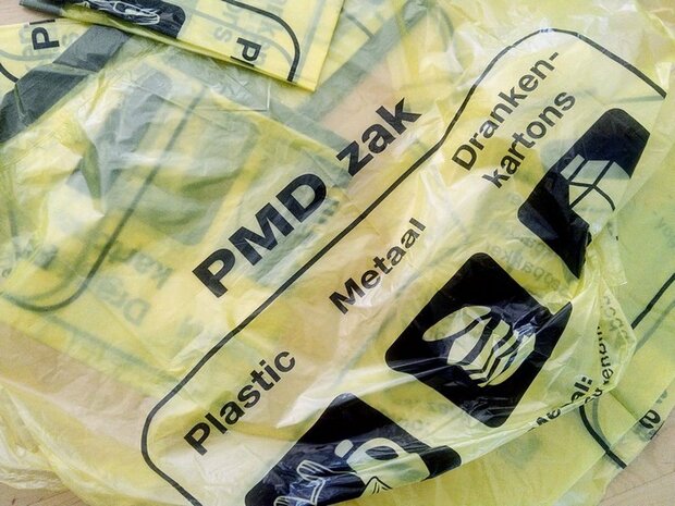 Afvalzakken PMD 60 liter - 61x80+5cm - MDPE - Geel transparant - Doos 50 rollen &agrave; 10 stuks